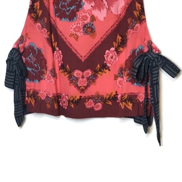 Free People Floral Scoop Neck Sleeveless Side Tie Pink Tank Top Size XS - Picture 10 of 16